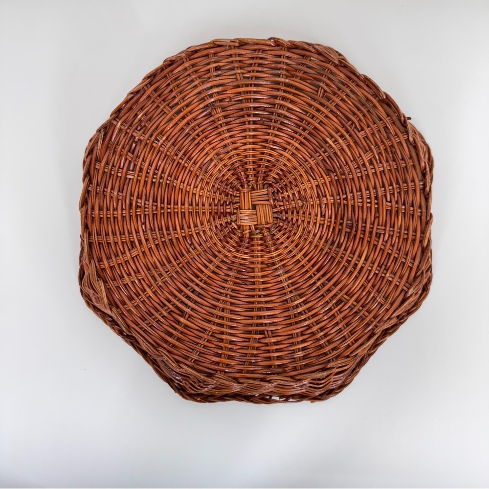 Vintage Brown Braided Edge Woven Hexagon Tray Baskets Home Decor - Picture 8 of 15